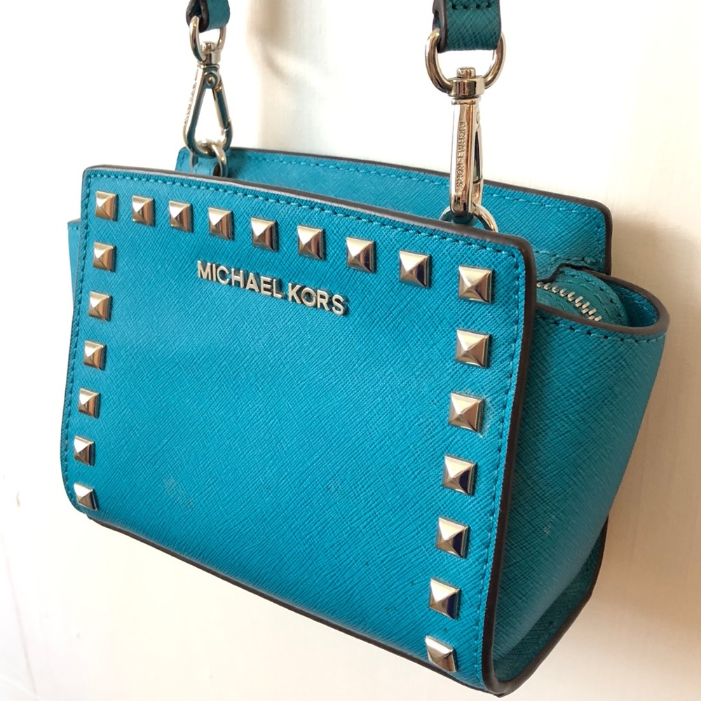 Crossbody Designer Stud Crosshatch Leather Purse